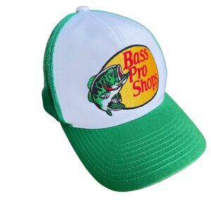 Bass Pro Shops Gone Fishing Logo Snap Back Trucker Hat Green White One Size